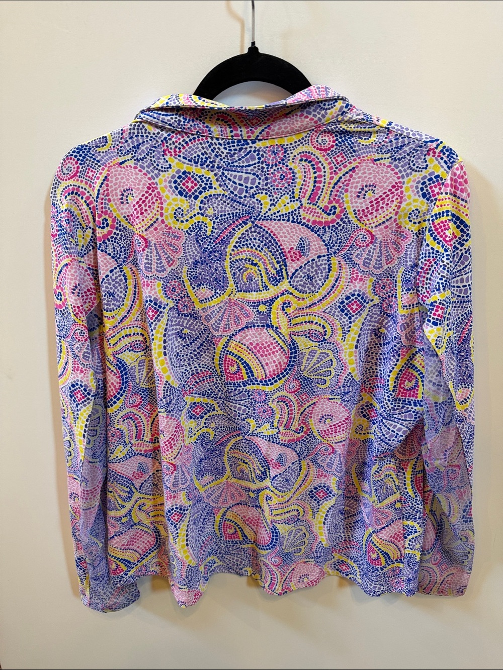 IBKUL Multicolor Pink Blue Yellow Print Long Sleeve Polo - Picture 2 of 3